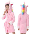 Kids cartoon Unicorn flannel fleece girls hooded bathrobes